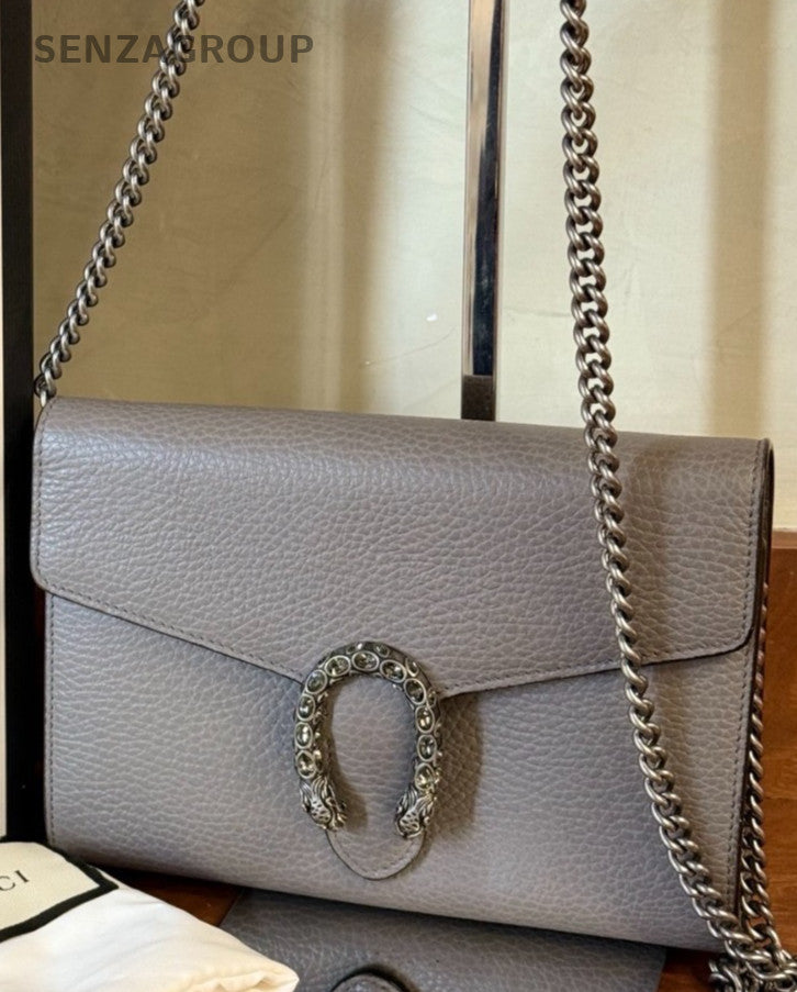 Gucci WOC Calfskin Chain 2Way Shoulder Bag Crossbody Gray Silver Women Classic