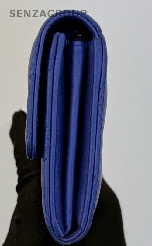 Chanel Diamond Long Wallet Blue Used Women Classic Designer