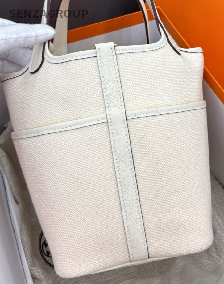 Hermes Cargo Picotin18 Top Handle Bag White Gold Used Women Classic Designer