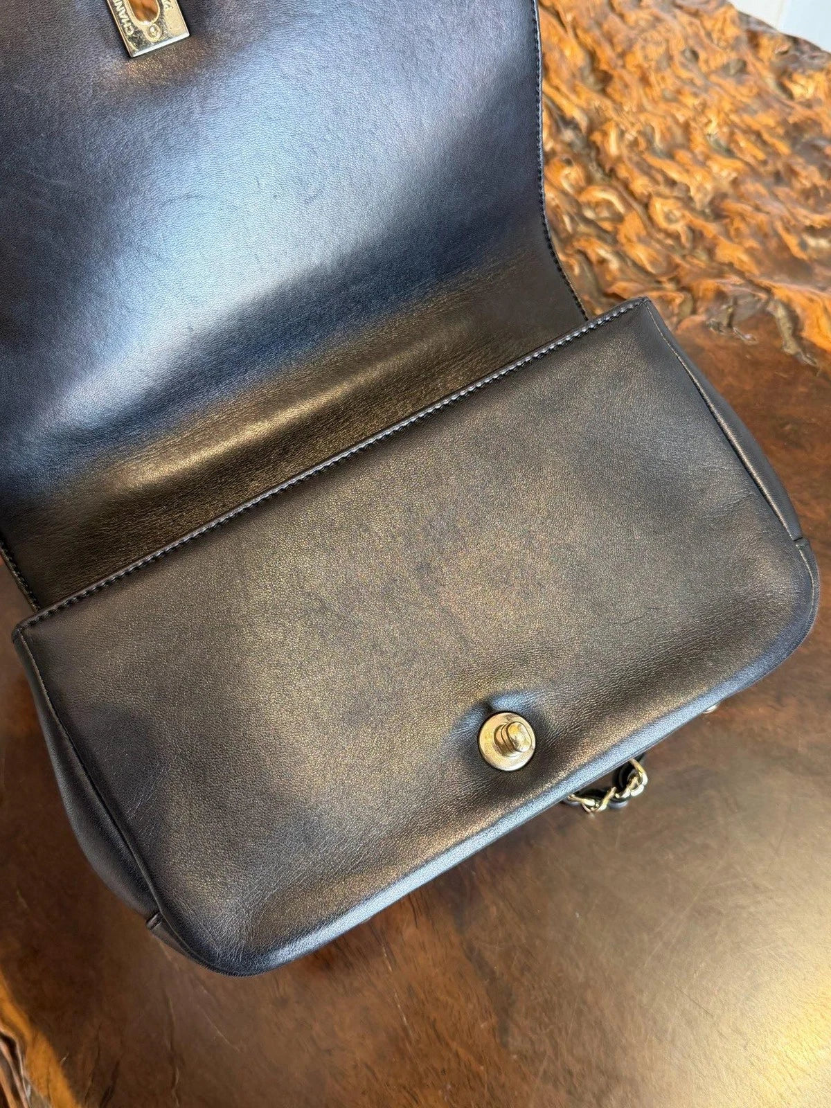 Chanel Diamond Handle Bag Chain Top Handle Crossbody Black Gold Excellent
