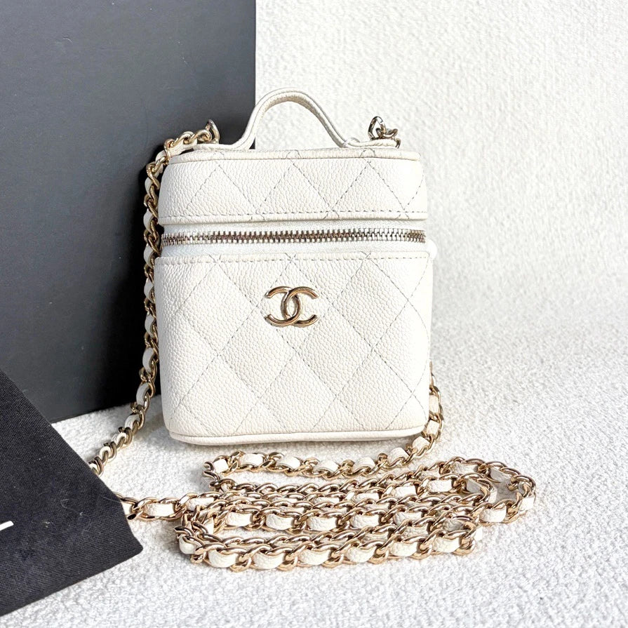 Chanel Vanity Gold White Crossbody Top Handle Excellent