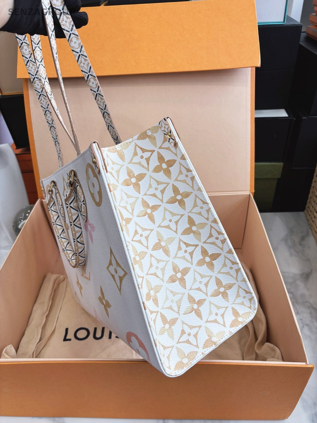 Louis Vuitton ONTHEGO MM Tote Monogram Summer Edition Handbag Women White