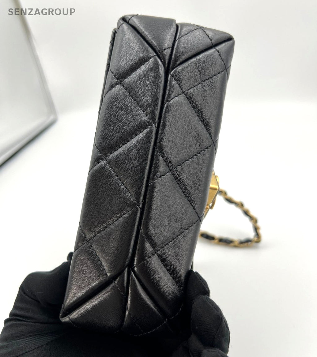 Chanel Diamond Lambskin Mini Chain Shoulder Bag Crossbody Black Gold Women