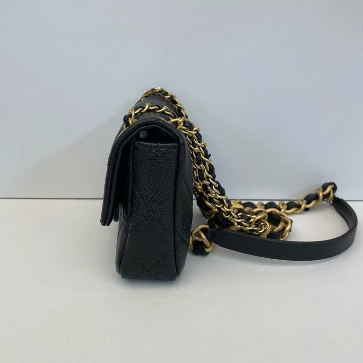 CHANEL 24S Mini Crossbody Bag Black Gold For Women