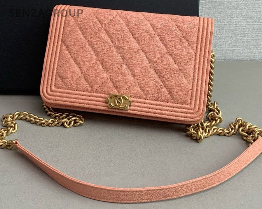 Chanel leboy woc Leather Diamond Chain Shoulder Crossbody Bag Classic Pink Women