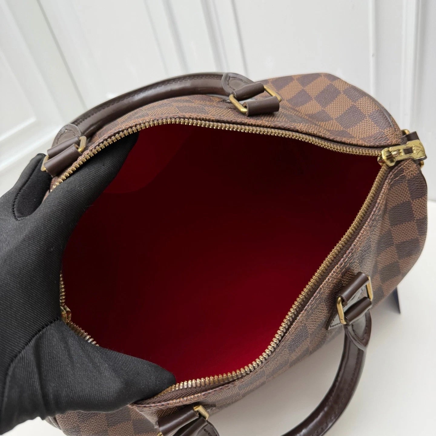 Louis Vuitton Speedy 30 Damier Ebene Top Handle Crossbody Bag Brown Women