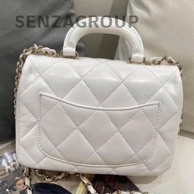Chanel 24C White Gold Waxed Leather Chain Shoulder Bag - Classic Women's