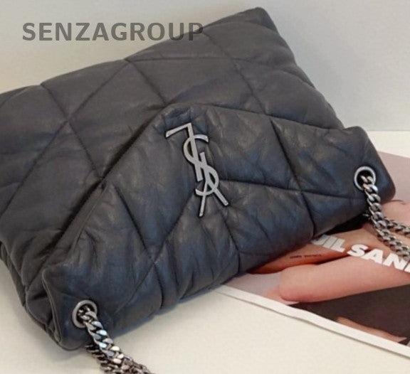 Saint Laurent LouLou Purffer GM Chain Shoulder Bag Gray Silver Women Classic