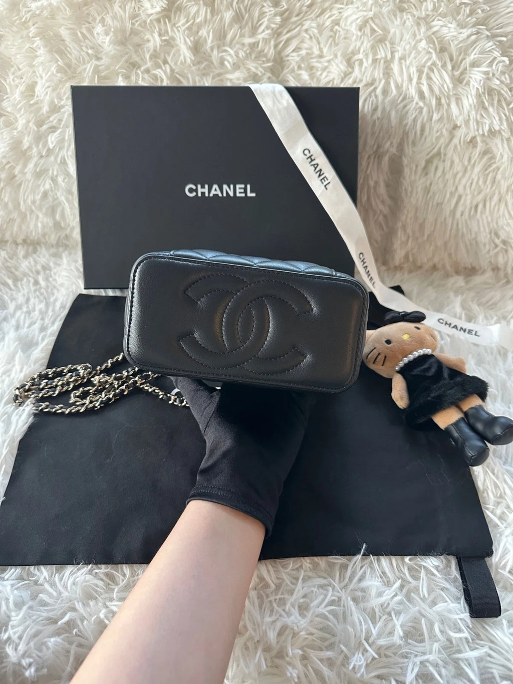 Chanel Logo Top Handle Long Box Black Lambskin Bag For Women