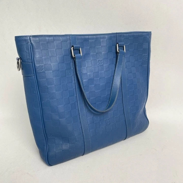 Louis Vuitton Blue Damier Embossed Leather Tote Handbag Crossbody For Women