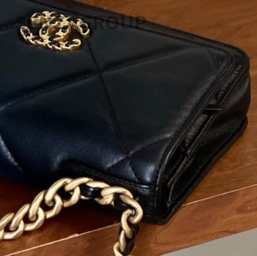 Chanel 19 WOC Chain Shoulder Bag Crossbody Black Gold Women Classic Designer