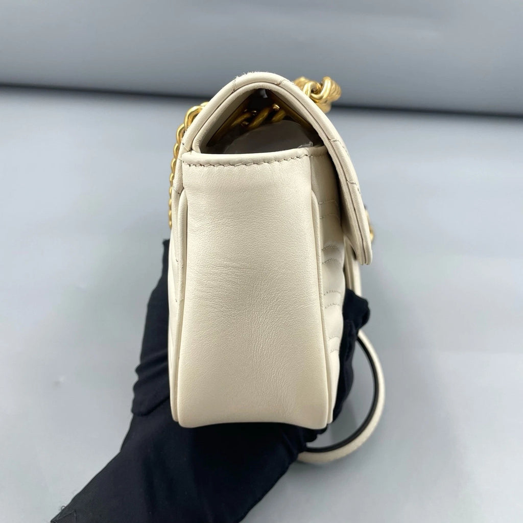 Gucci Marmont22 Leather Shoulder Bag For Women White Gold