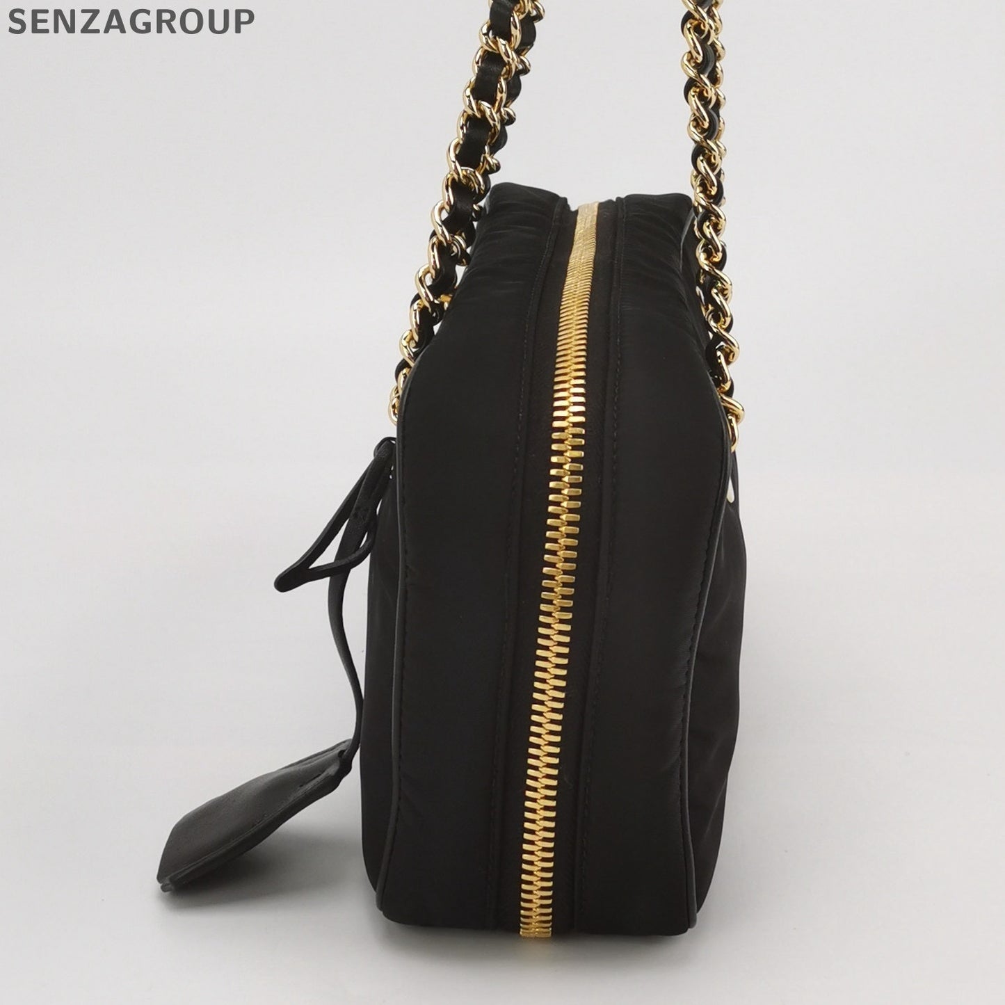 Prada Nylon Bowling Bag with Chain Strap Black Gold Classic Women's
