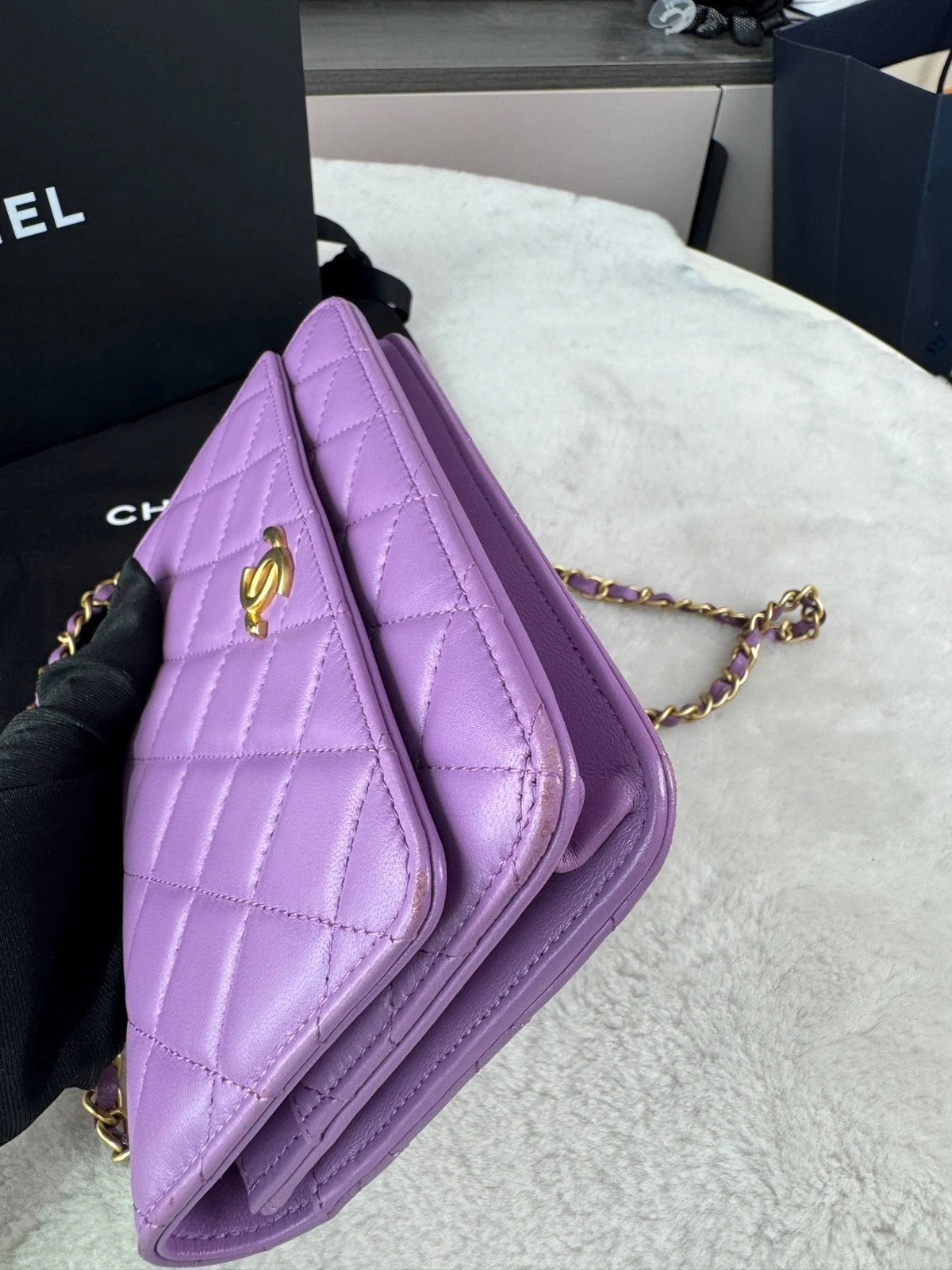 CHANEL Purple Leather Letter Handle WOC Crossbody Bag For Women