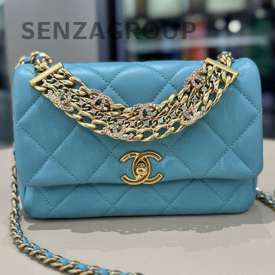 Chanel 24C Blue Gold CC Crystal Chain Shoulder Bag - Fashion Women