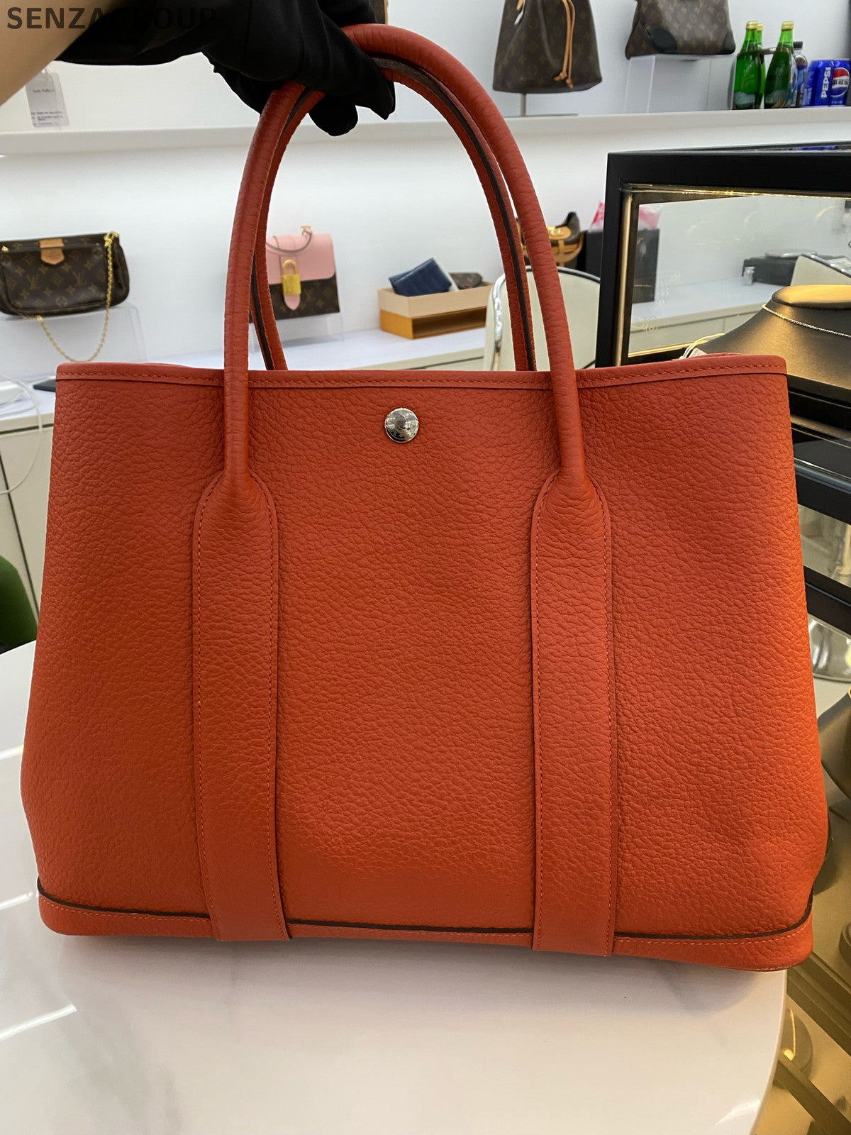 Hermès Garden Party 36 Tote Bag Red Silver Women's Classic Handbag