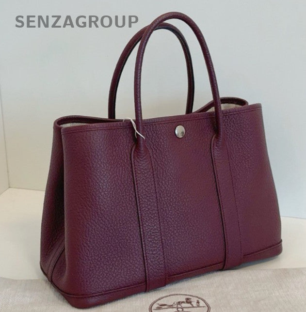 Hermes Garden Party30 Top Handle Bag Red Silver Used Women Classic Fashion