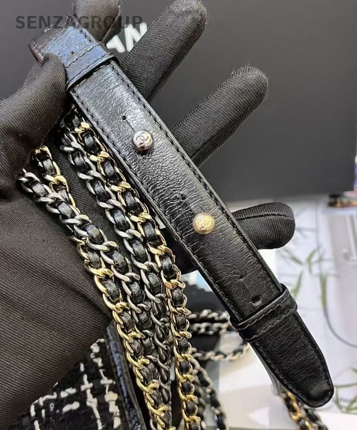 CHANEL Gabrielle PM wool fabric Chain Shoulder bag Crossbody Women Black White
