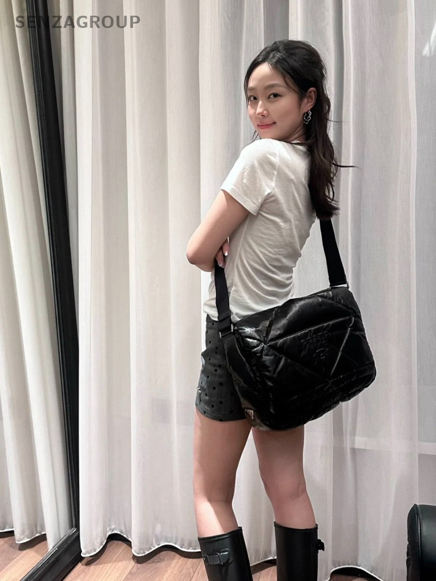 PRADA SoBlack Puff All Leather Shoulder bag Crossbody Black Almost Brand NEW