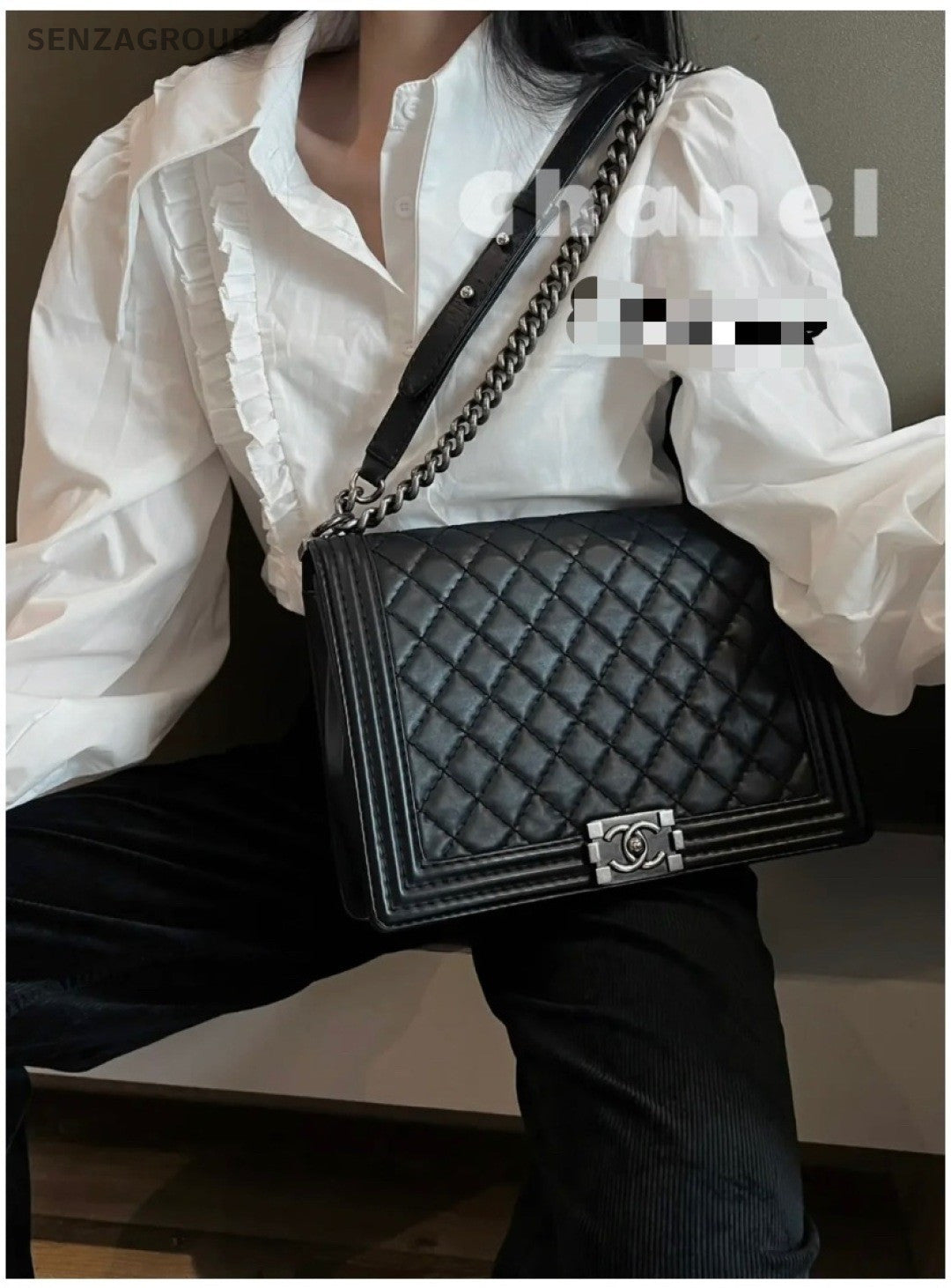 Chanel Leboy GM Calfskin Shoulder Crossbody Bag Women Black Almost Brand New