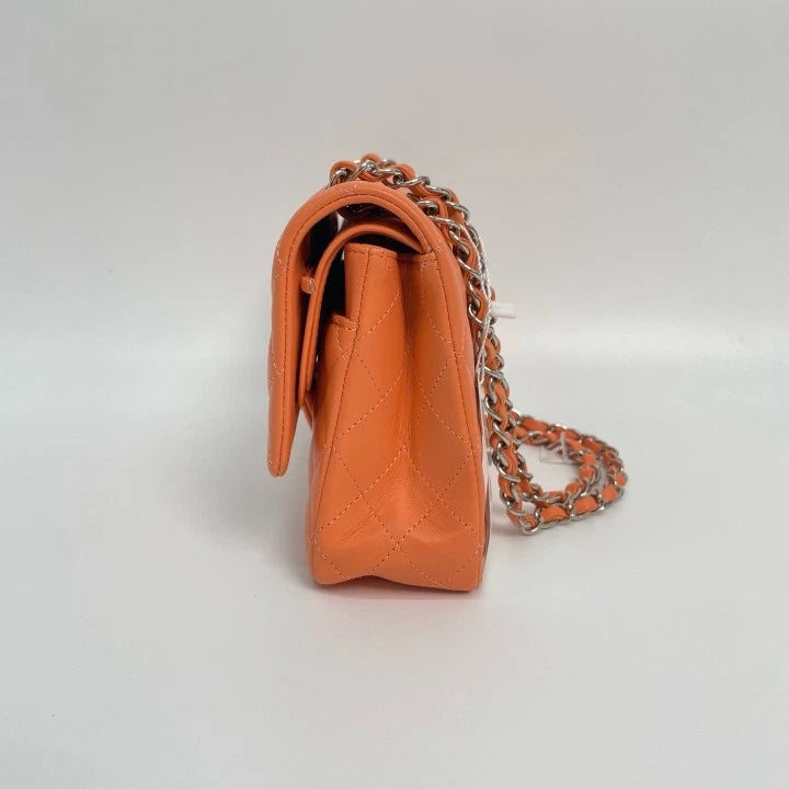 CHANEL Classic Flap Orange Lamskin Medium Shoulder Bag For Women