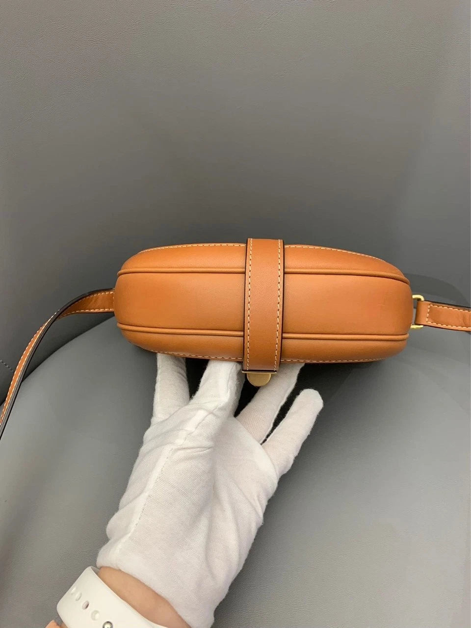 CELINE Besace PM Saddle Bag Brown Fabric Leather Crossbody Bag For Women