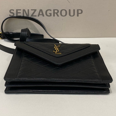 YSL Gaby Lambskin Envelope Shoulder Bag Black Gold Small Classic