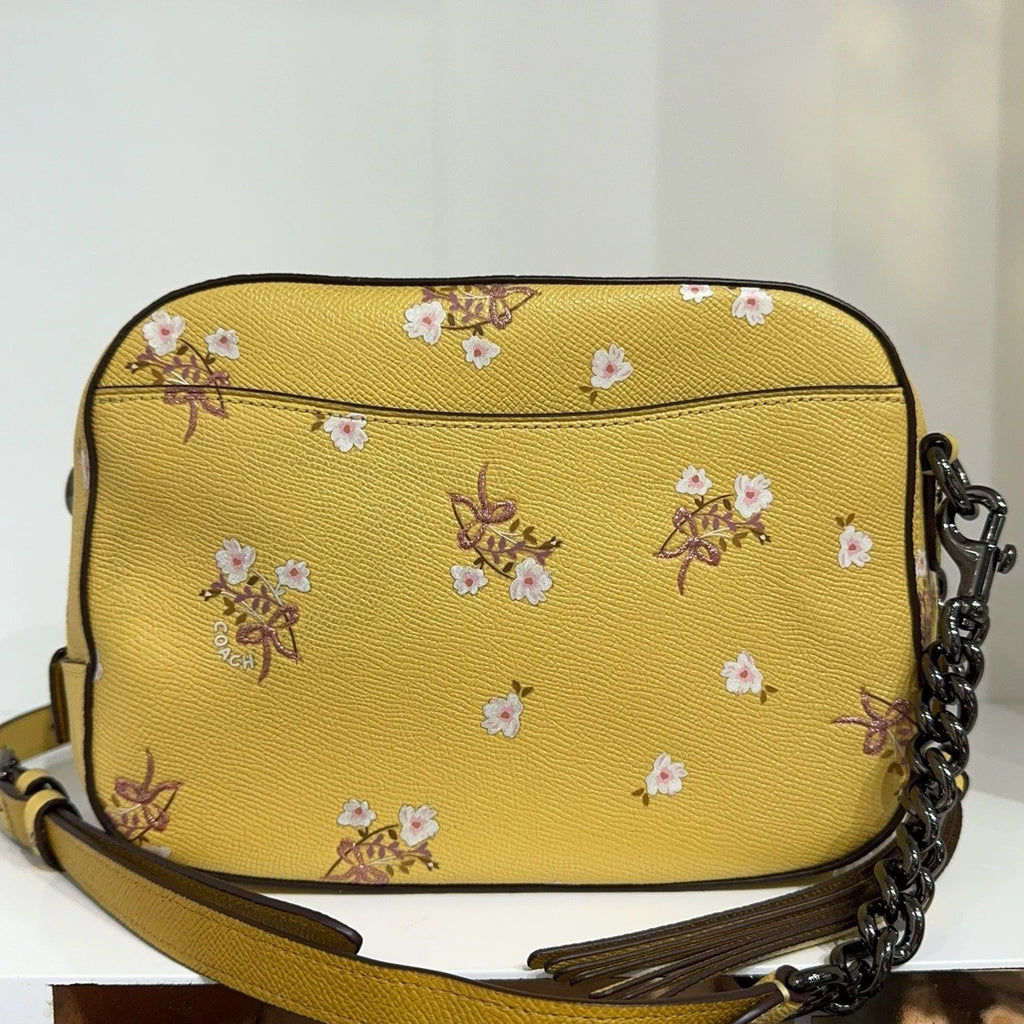 Coach Yellow Leather Printed Camera Crossbody Shoulder Bag For Women