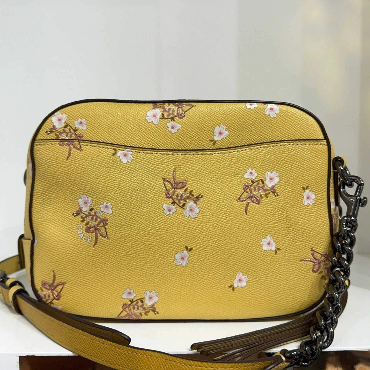Coach Yellow Leather Printed Camera Crossbody Shoulder Bag For Women
