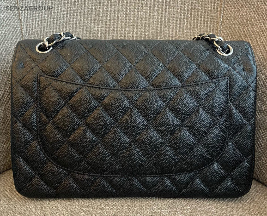 Chanel Classic Flap Jumbo Chain Shoulder Bag Black Silver Women Fashion