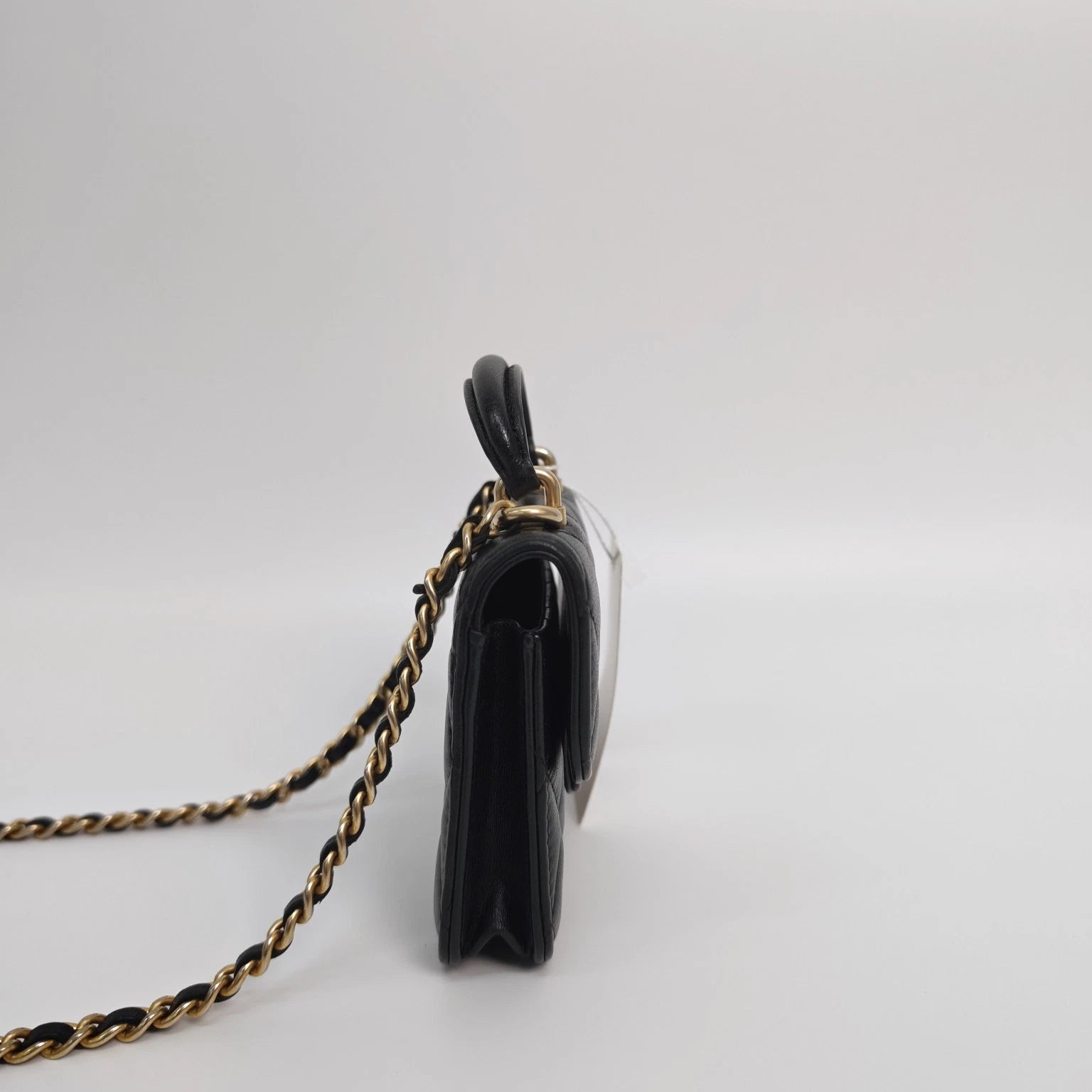 CHANEL Black Gold Lambskin Mini Top Handle Chain Bag For Women