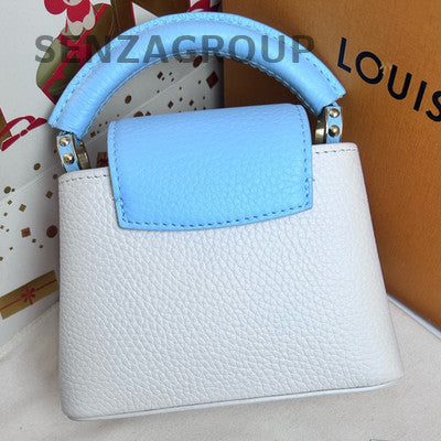 Louis Vuitton Capucines Nano White & Blue Handbag Chain Strap Women Fashion