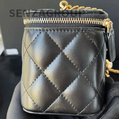 Chanel Black Gold Quilted Cosmetic Chain Shoulder Bag Classic Fashion