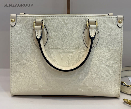 Louis Vuitton OnTheGo PM Monogram Tote Handbag Crossbody White Gold Women