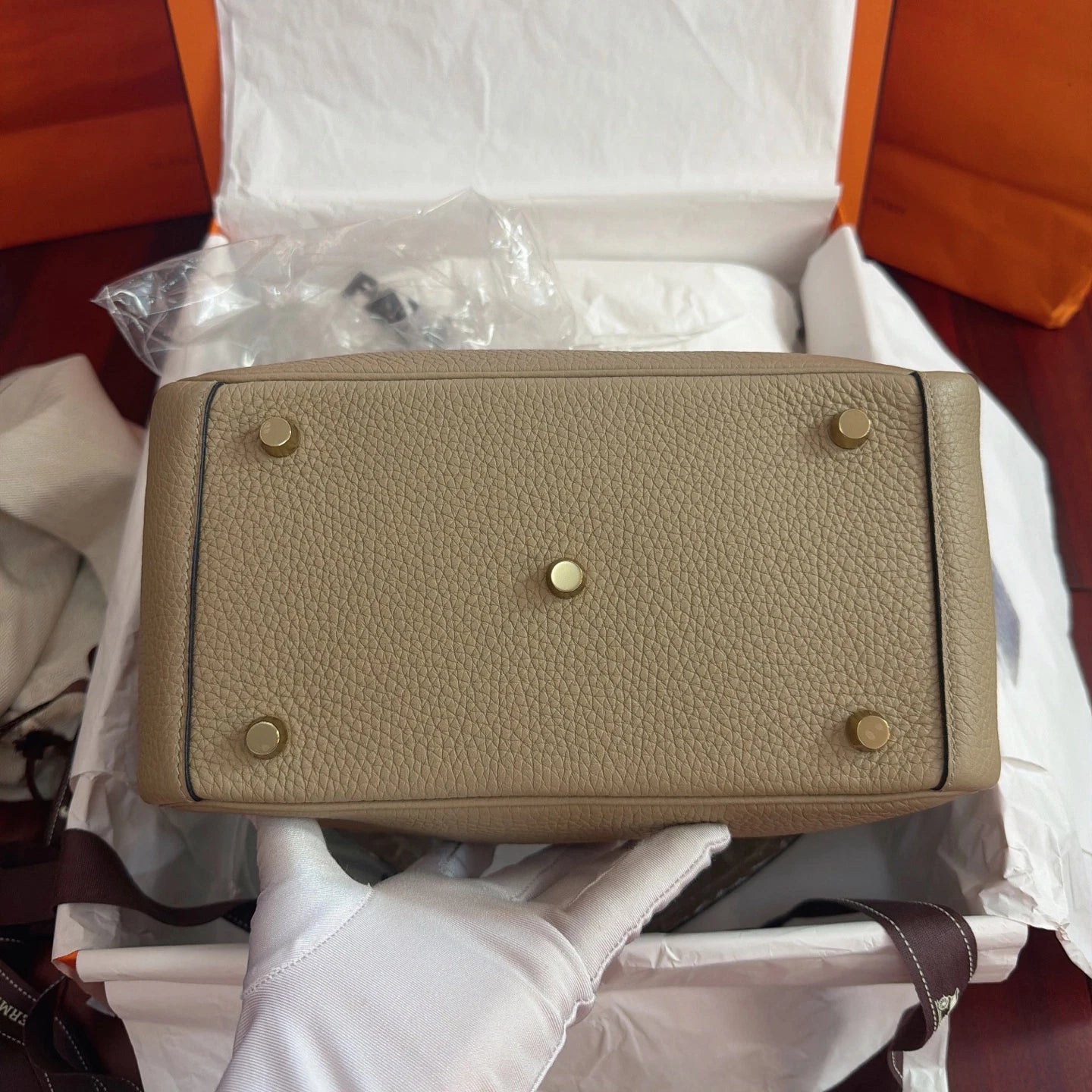 New Hermes Lindy26 TC Leather Gray Handbag Shoulder Bag Gold Hardware
