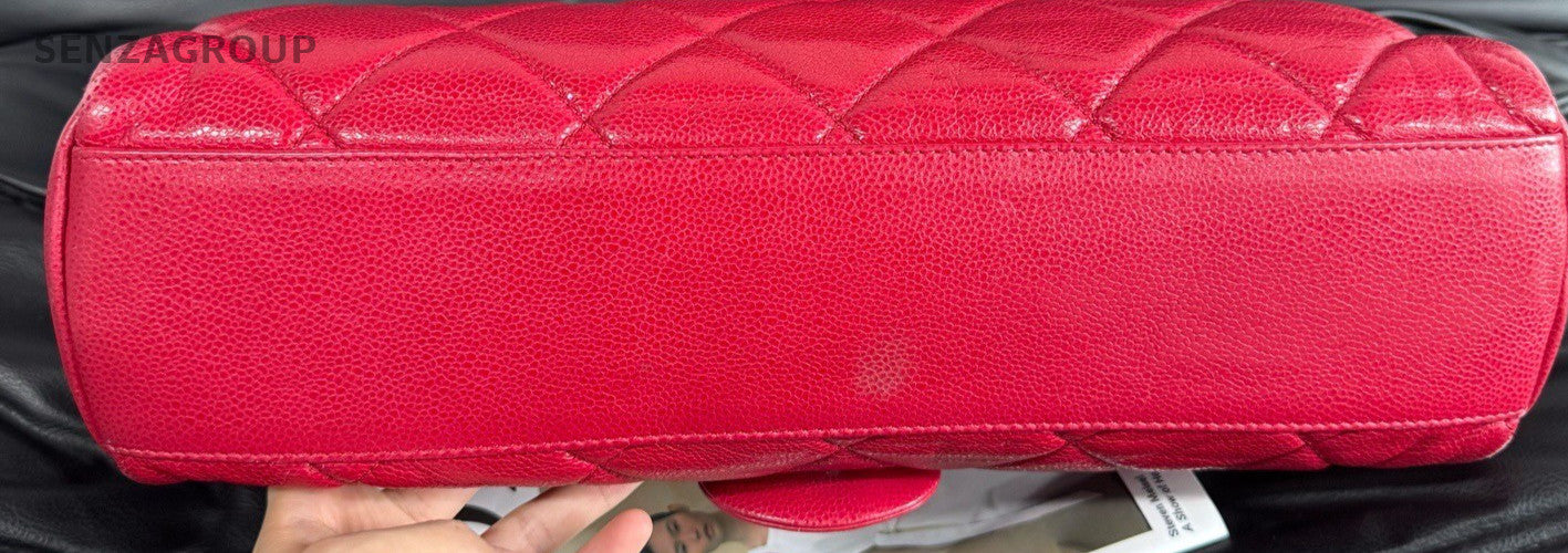 Chanel Classic Flap Jumbo Calfskin Chain Shoulder Bag Red Silver Women Classic