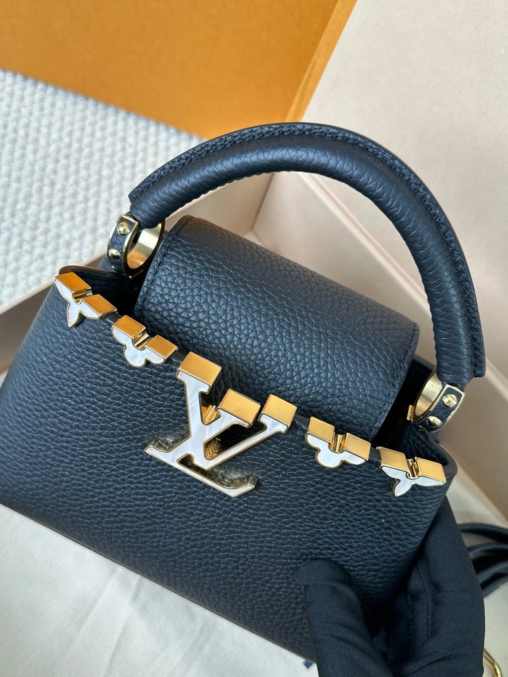 Louis Vuitton Black Gold Capucines Mini Crossbody For Women