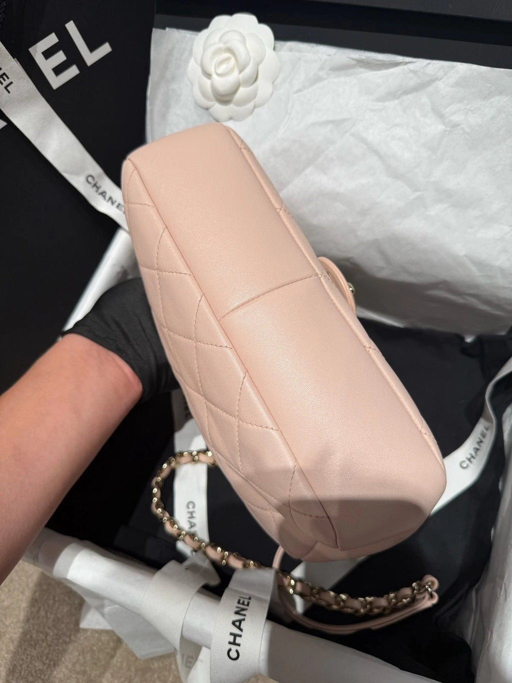 Chanel Cf Large Mini Chain Shoulder Bag Pink Excellent