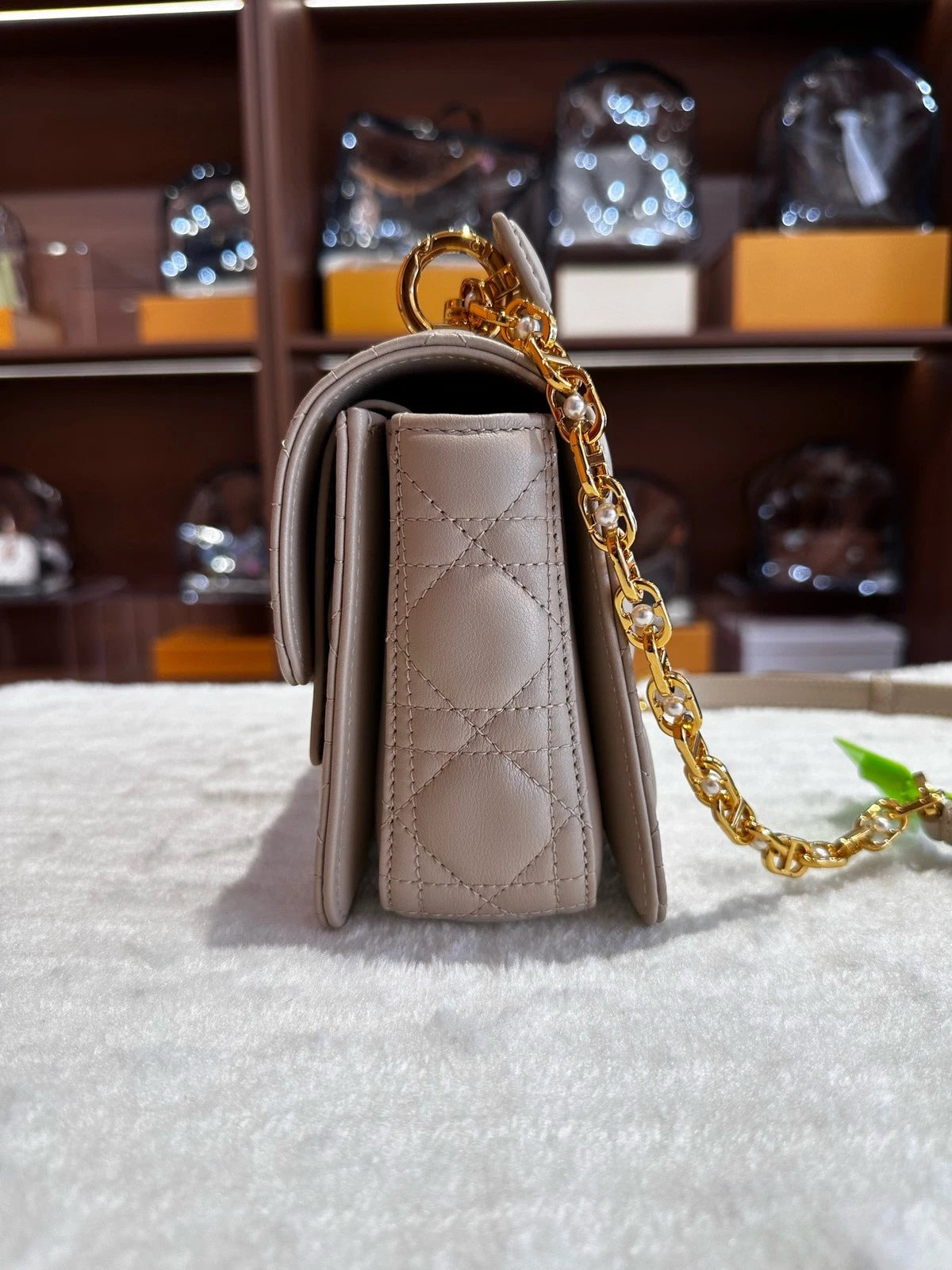 Dior Jolie Beige Pearl Chain Shoulder Bag For Women