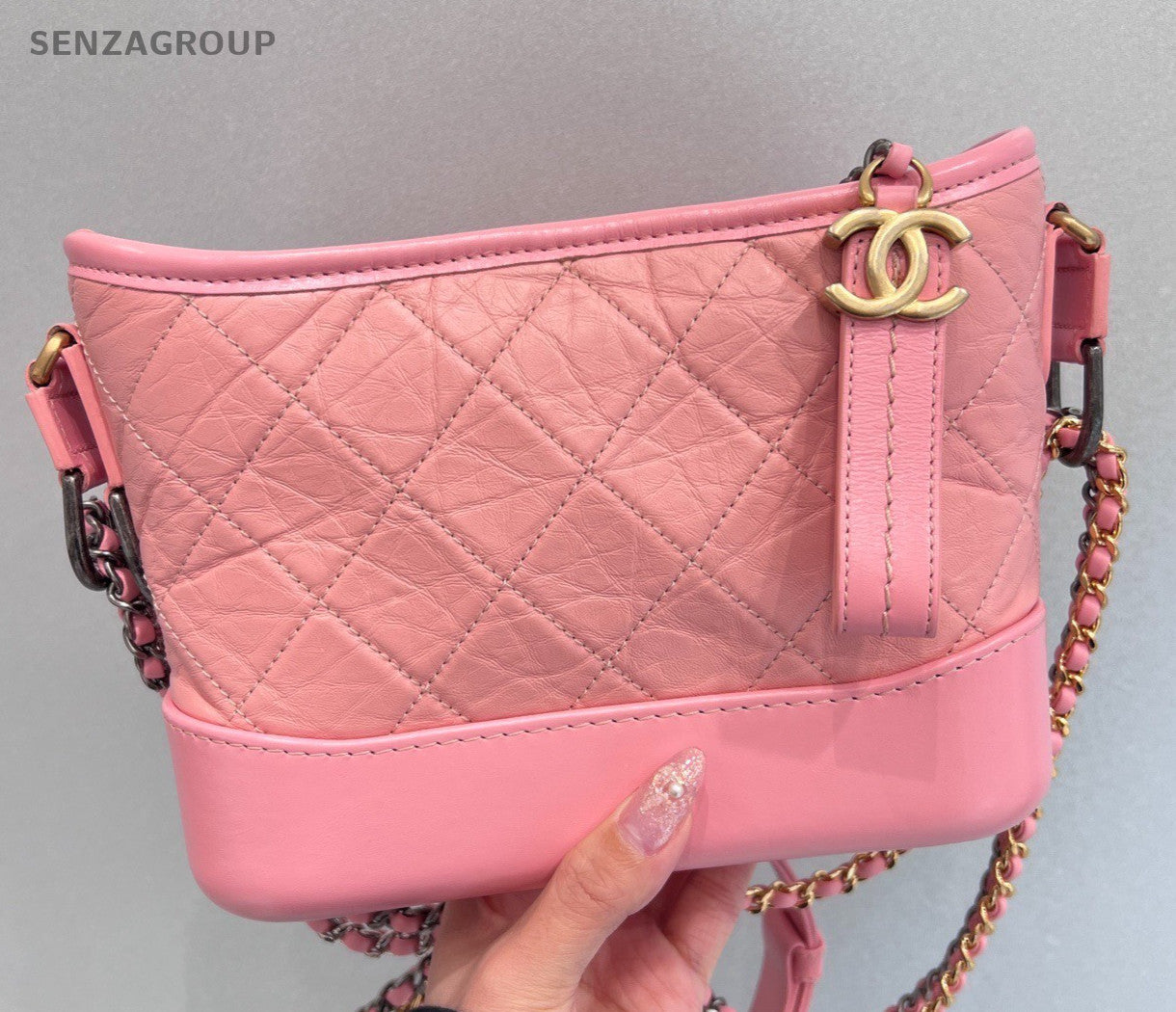 Chanel Gabrielle PM Chain Diamond Shoulder Bag Crossbody Pink Gold Women Classic