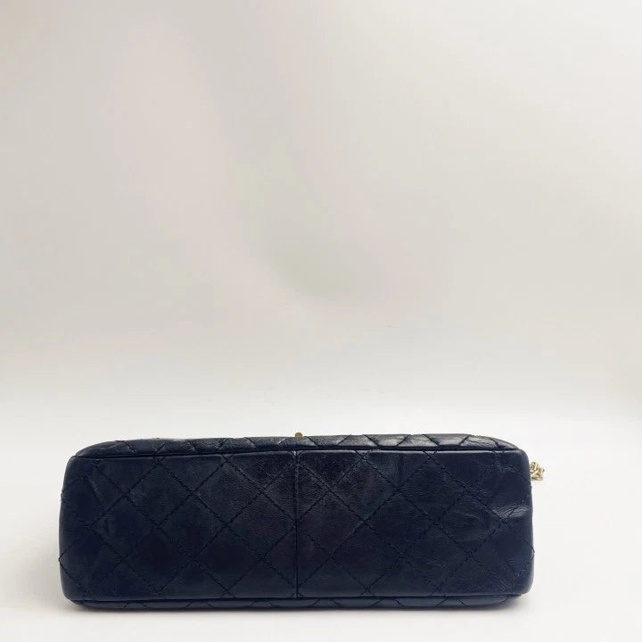 CHANEL 2.55 Medium Black Gold Crossbody Bag For Women
