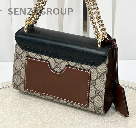 GUCCI Padlock GG Monogram Chain Strap Shoulder bag Crossbody Women Black