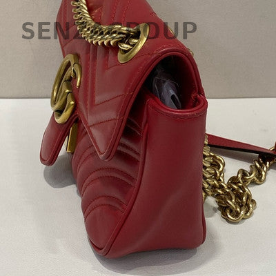 Gucci Marmont 22 Red Gold Chain Shoulder Crossbody Bag Classic Fashion
