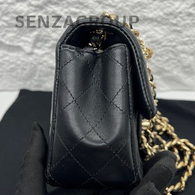 Chanel 21C Mini Classic Flap Black Gold Lambskin Chain Shoulder Bag