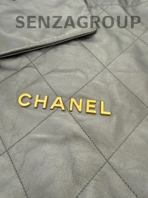 Chanel 22 Bag Grey Gold Medium Quilted Chain Shoulder Bag Classic Women