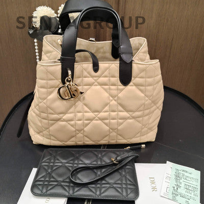 Dior Toujours Medium Beige Gold Hardware Cannage Tote Bag Classic Women