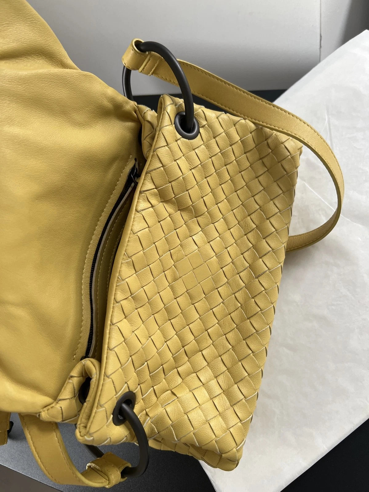 Bottega Veneta Cobbler PM Intrecciato Yellow Mustard Shoulder Bag Crossbody