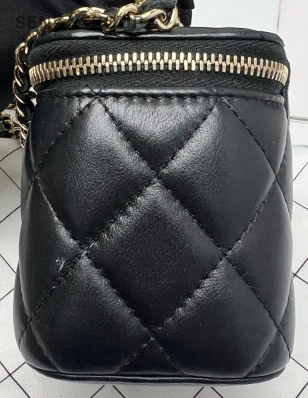 Chanel 24B Lambskin 2Way Top Handle Bag Crossbody Black Gold Women Classic