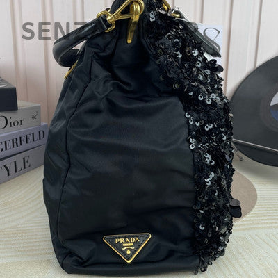 Prada Black Sequin Pearl Shoulder Bag with Gold Clasp - Women's Fashion