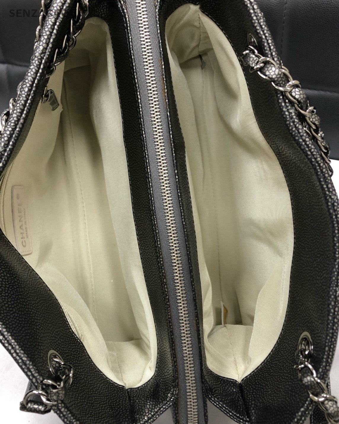 Chanel CC Logo Chain Shoulder Bag Black Silver Diamond Women Classic Designer